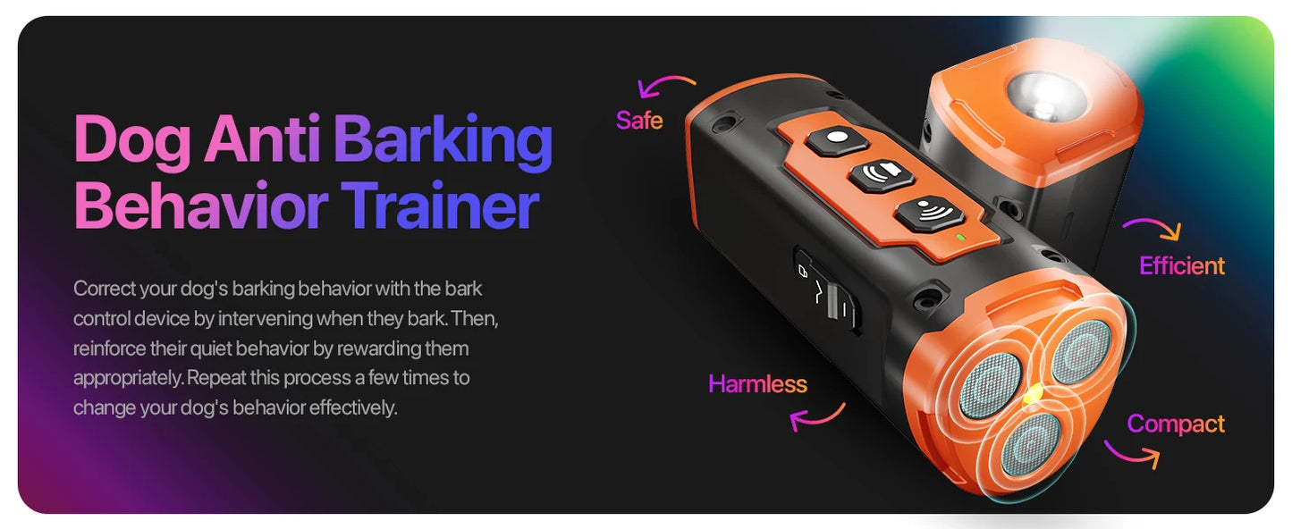 Ultrasonic Dog Bark Control Device – Rechargeable Painless Anti-Bark Training Tool with Flashlight