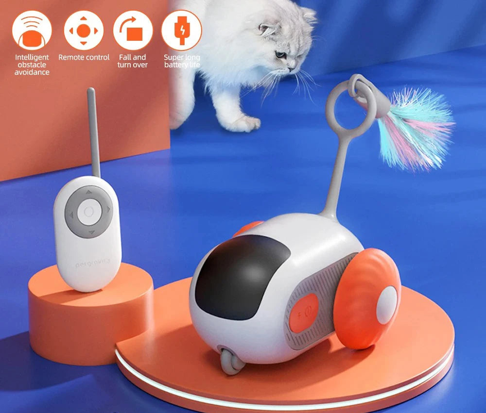 2-in-1 Smart Interactive Cat Toy Car – Automatic & Remote-Controlled Fast Moving Toy with Obstacle Avoidance