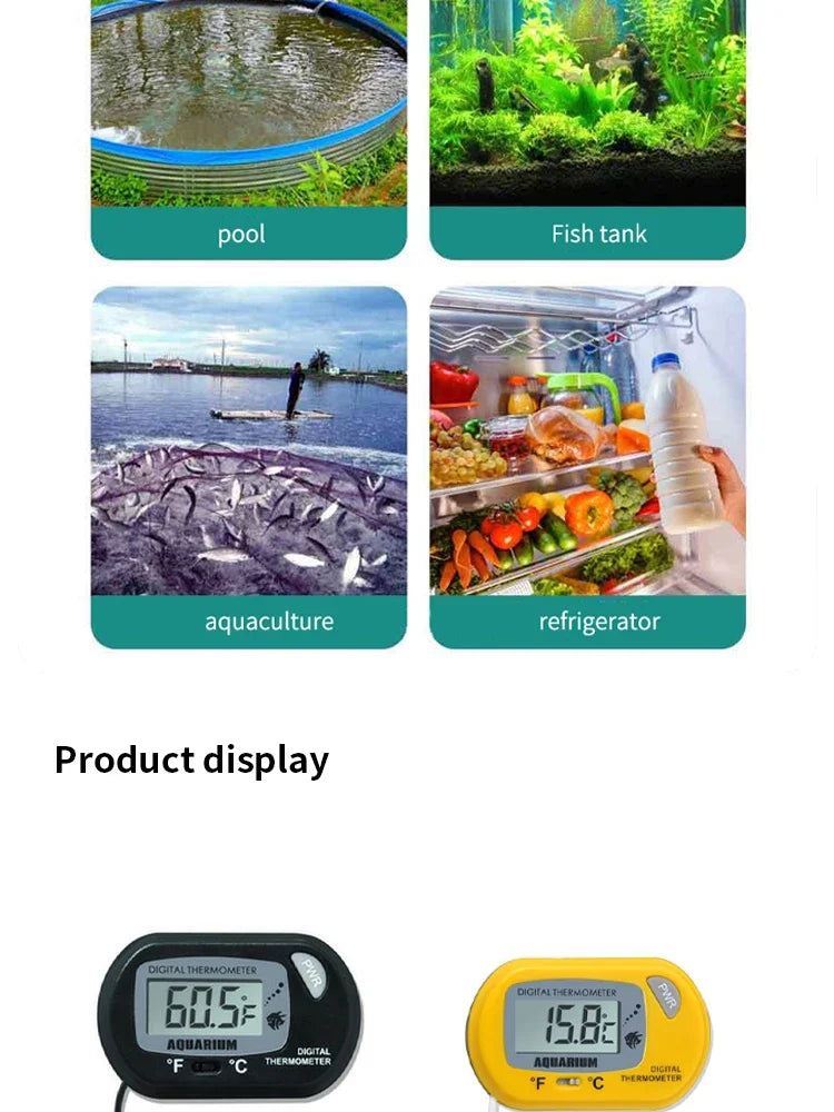 Digital Aquarium Thermometer with Probe – LCD Fish Tank Water Temperature Monitor