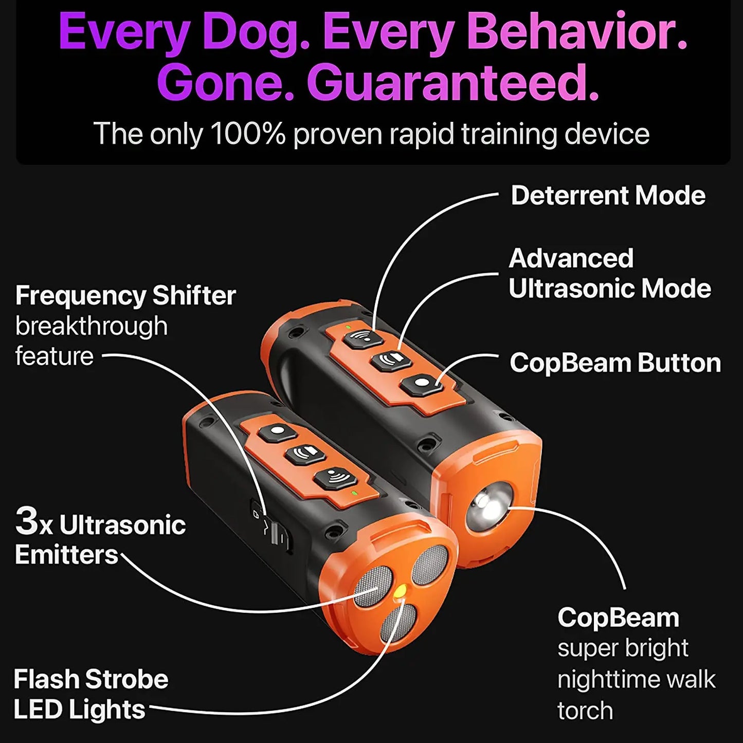 Ultrasonic Dog Bark Control Device – Rechargeable Painless Anti-Bark Training Tool with Flashlight