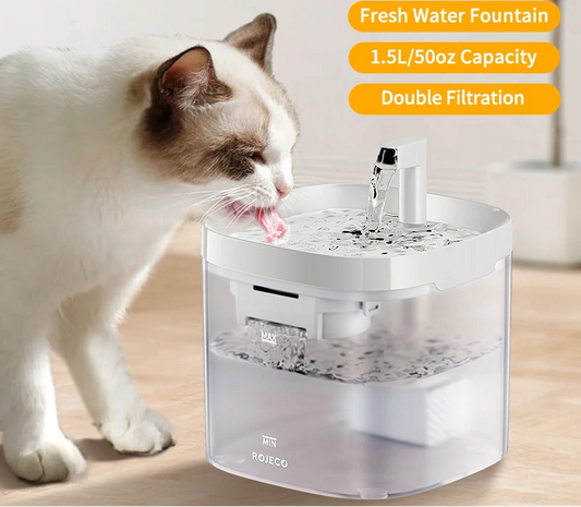 Smart Pet Water Fountain – Ultra Quiet 1.5L Drinking Dispenser with Double Filtration