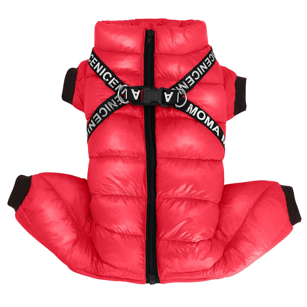 Waterproof Winter Dog Jacket / Puffer with Built-in Harness