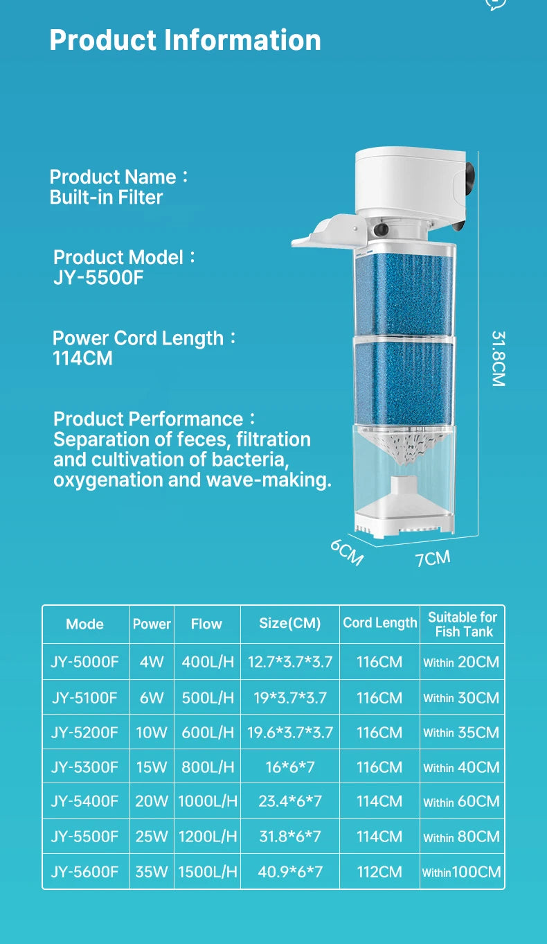 6-in-1 Submersible Aquarium Filter – Silent Water Pump, Aerator & Waste Suction