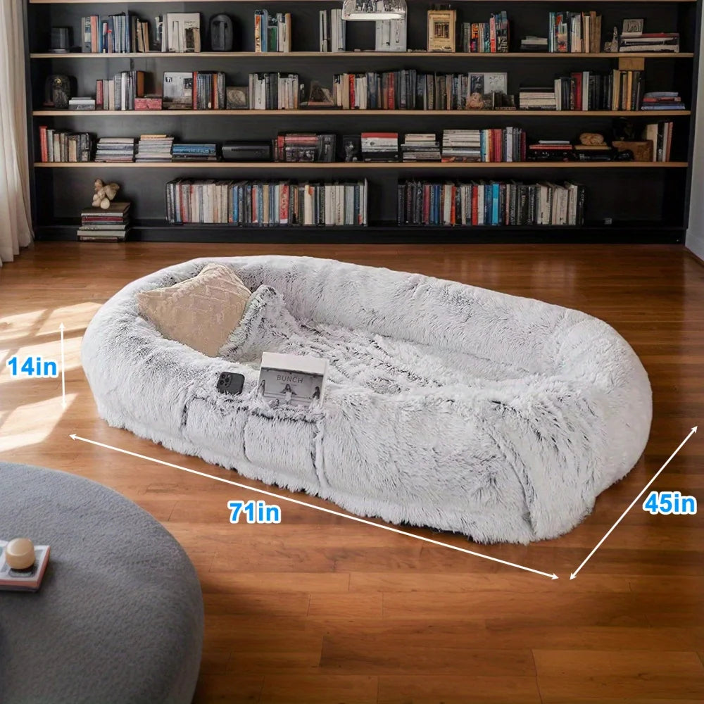 Human Dog Bed for Adults & Pets – Washable Faux Fur Orthopedic Giant Bed