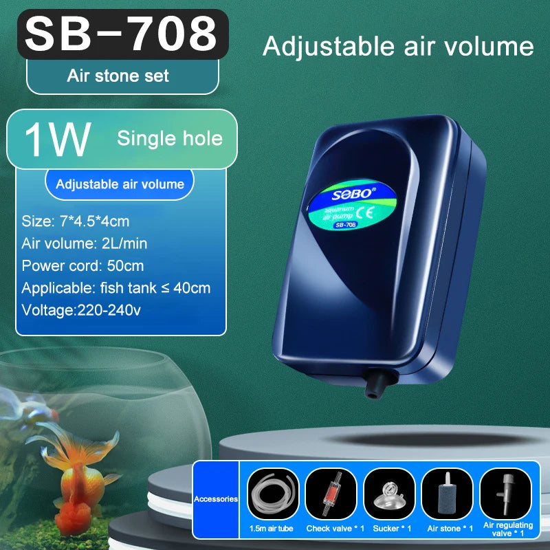 Silent Adjustable Aquarium Air Pump – High Power Water Circulator for Fish Tanks