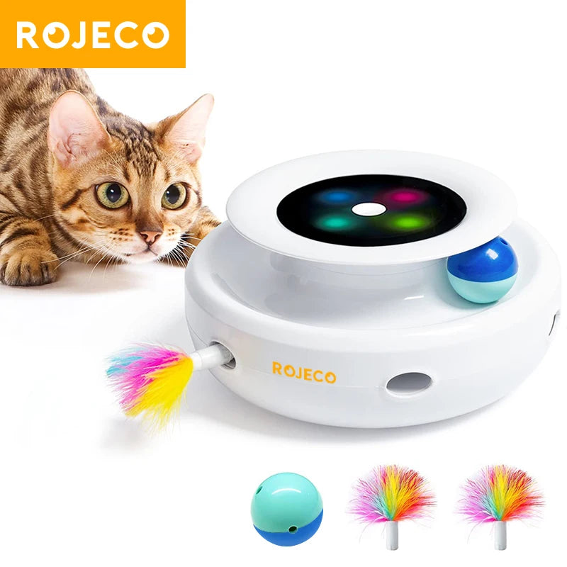 2-in-1 Interactive Cat Toy – Smart Feather Teaser & Automatic Ball for Indoor Cats