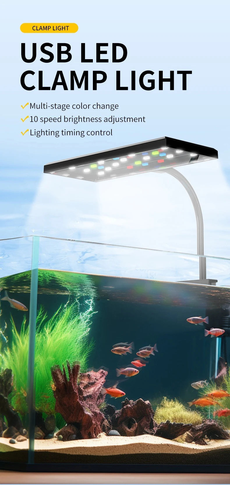 Super Bright USB LED Aquarium Light – Full Spectrum for Fish Tanks & Aquatic Plant Lamp