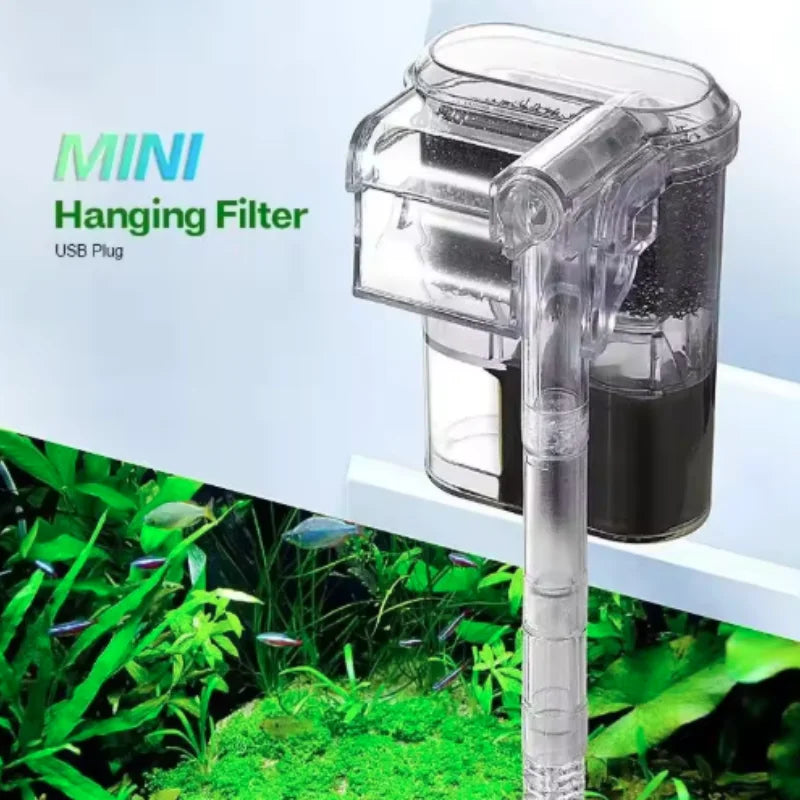 Mini Wall-Mounted Aquarium Filter – USB Waterfall Filter for Small Fish Tanks