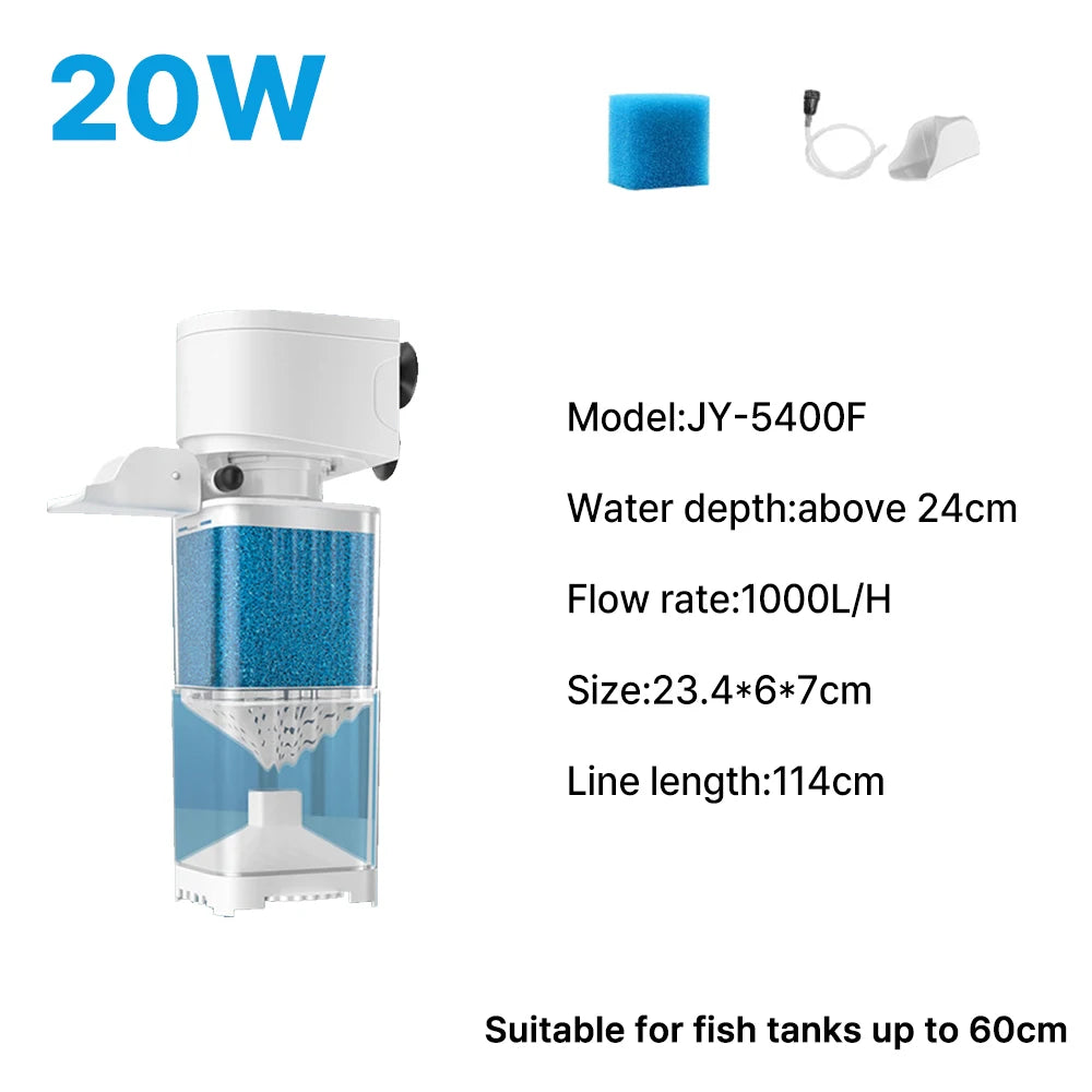 6-in-1 Submersible Aquarium Filter – Silent Water Pump, Aerator & Waste Suction