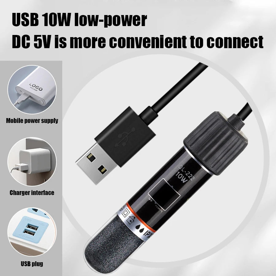 USB Mini Aquarium Heater  –  Constant Temperature Submersible Thermostat Heater Rod for Small Fish Tanks