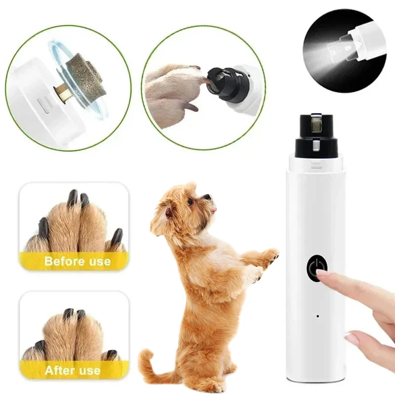 Electric Pet Nail Grinder with LED Light – USB Rechargeable, Low-Noise Dog & Cat Nail Clipper