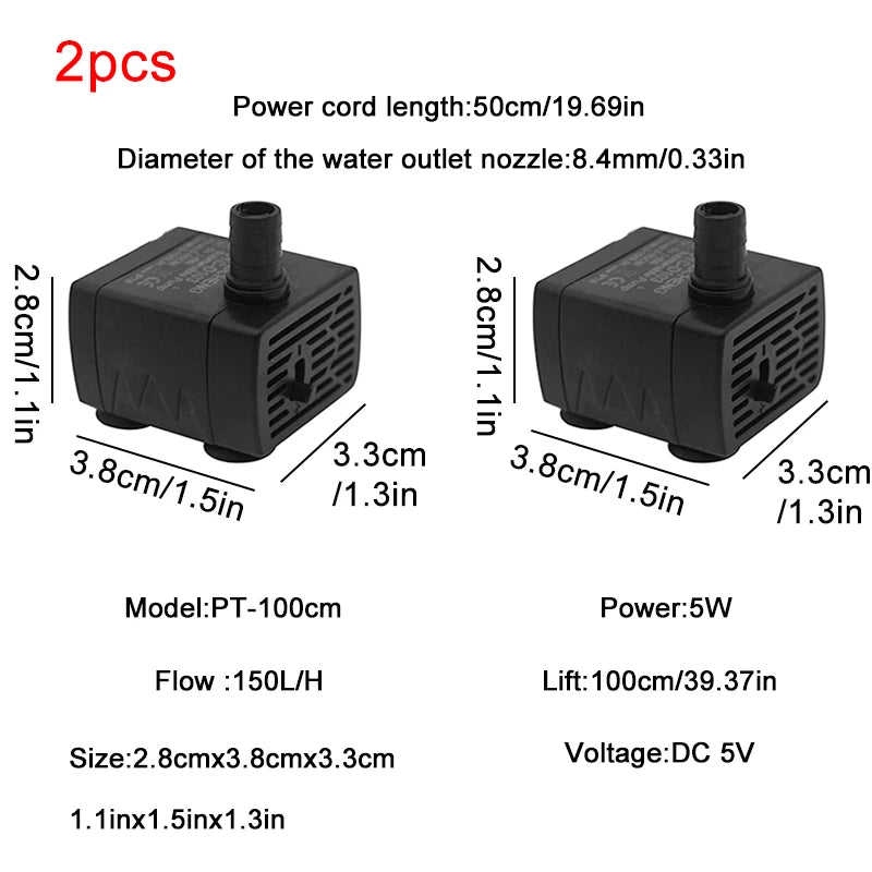 Ultra Quiet USB Aquarium Pump – Mini Fish Tank & Dog / Cat Water Fountain