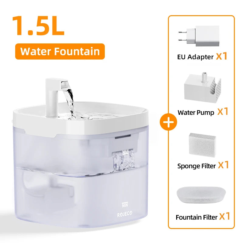 Smart Pet Water Fountain – Ultra Quiet 1.5L Drinking Dispenser with Double Filtration
