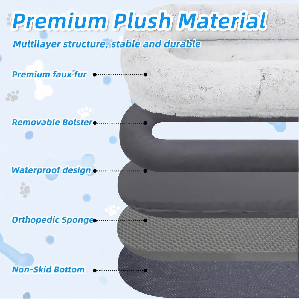 Human Dog Bed for Adults & Pets – Washable Faux Fur Orthopedic Giant Bed