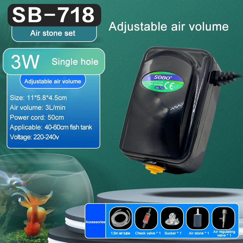 Silent Adjustable Aquarium Air Pump – High Power Water Circulator for Fish Tanks