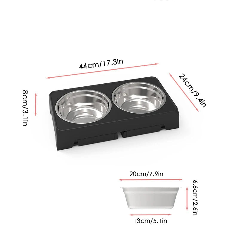 Adjustable Elevated Dog Feeder with Double Stainless Steel Bowls or Slow Feeder Bowl
