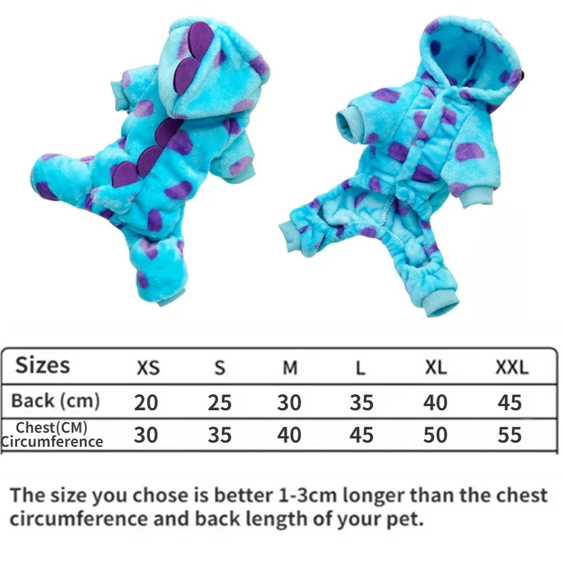 Warm Blue & Green Dinosaur Hooded Coat – Small & Medium Dogs