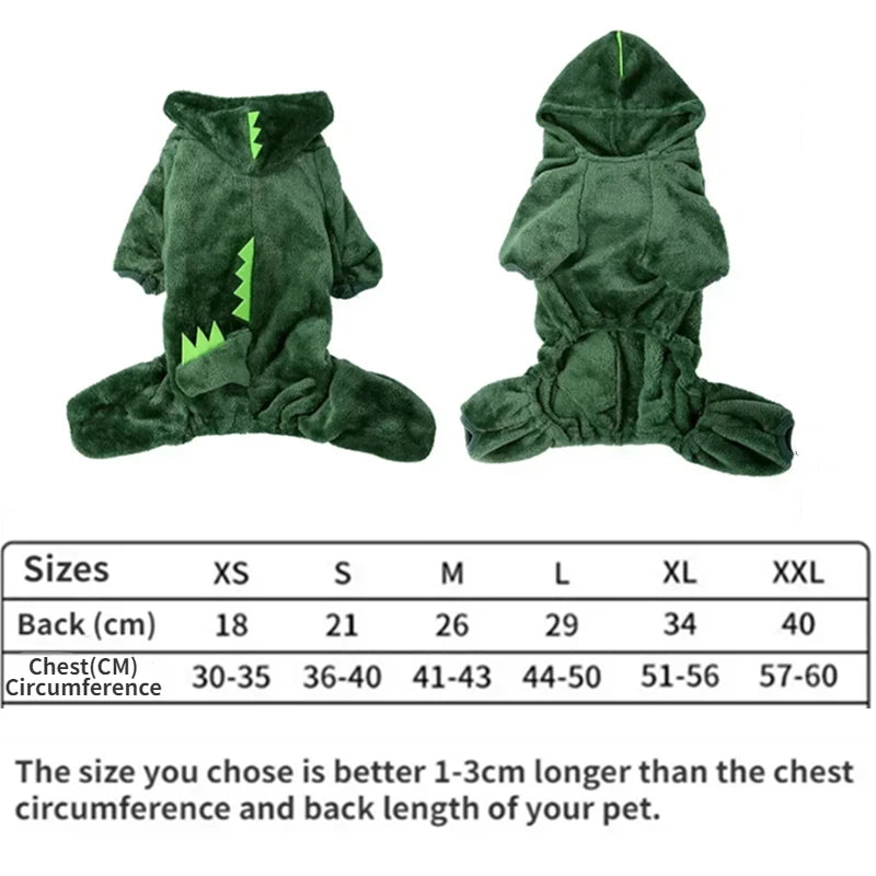 Warm Blue & Green Dinosaur Hooded Coat – Small & Medium Dogs