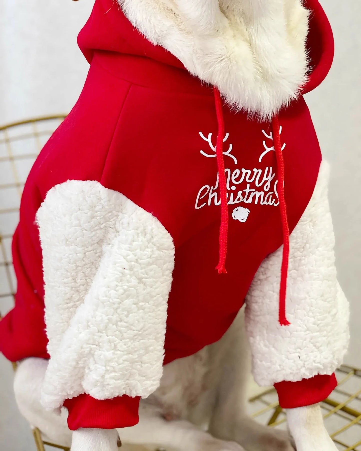 Winter Fleece Dog Sweatshirt with Christmas Fawn Design
