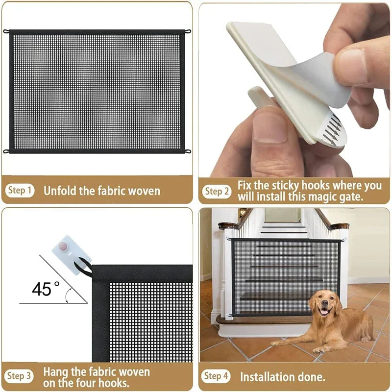 Pet Dog Barrier Fence – 4Pcs Hook Folding Mesh Playpen for Dog Safety, Stairs & Home Isolation
