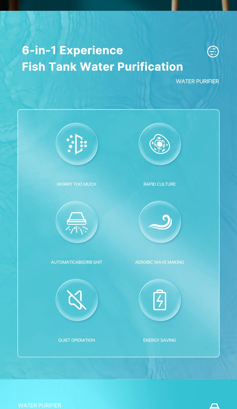 6-in-1 Submersible Aquarium Filter – Silent Water Pump, Aerator & Waste Suction