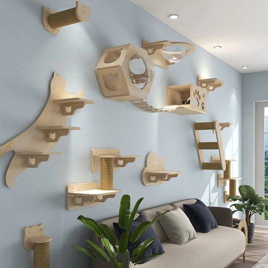 Cat Wall Furniture | Cat Tree with Shelves, Hammock, Rope Ladder & Scratching Post