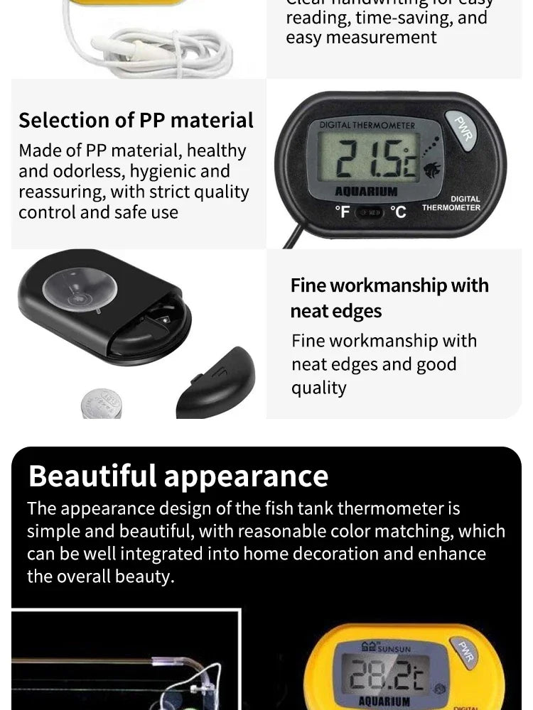 Digital Aquarium Thermometer with Probe – LCD Fish Tank Water Temperature Monitor