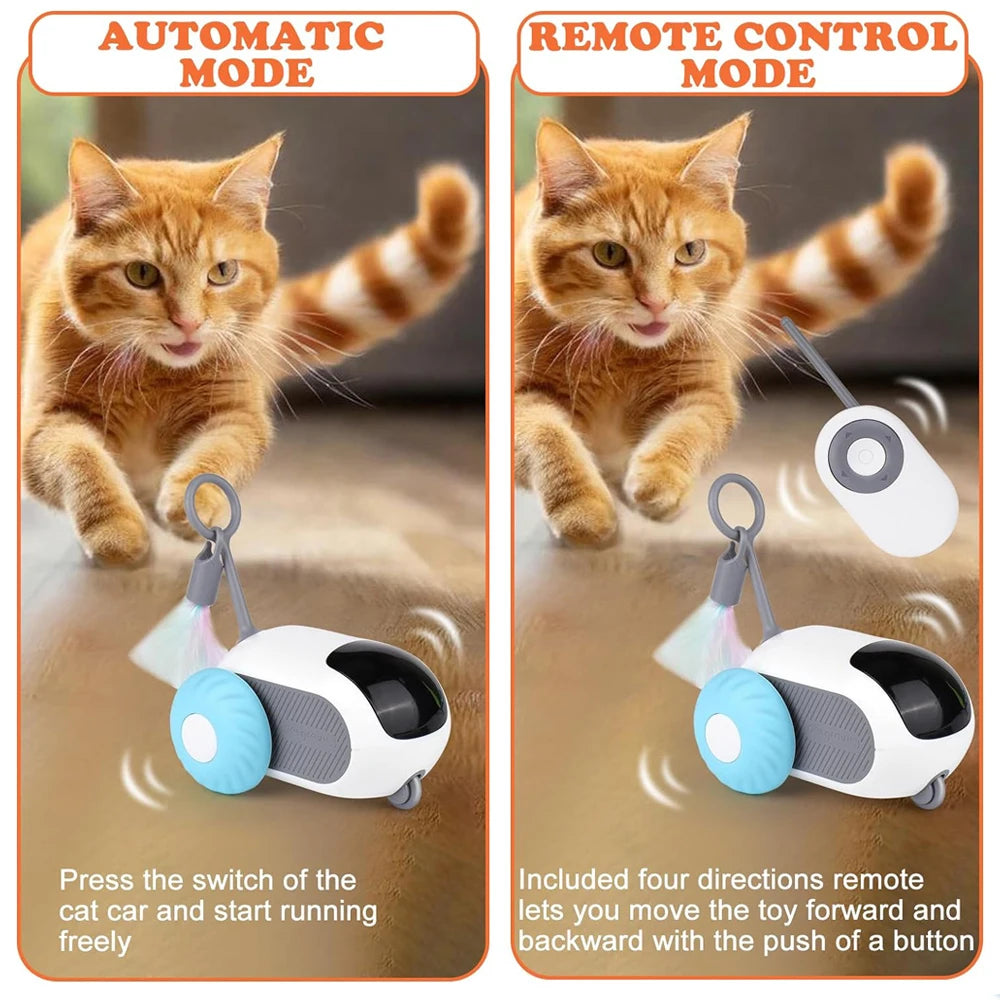 2-in-1 Smart Interactive Cat Toy Car – Automatic & Remote-Controlled Fast Moving Toy with Obstacle Avoidance