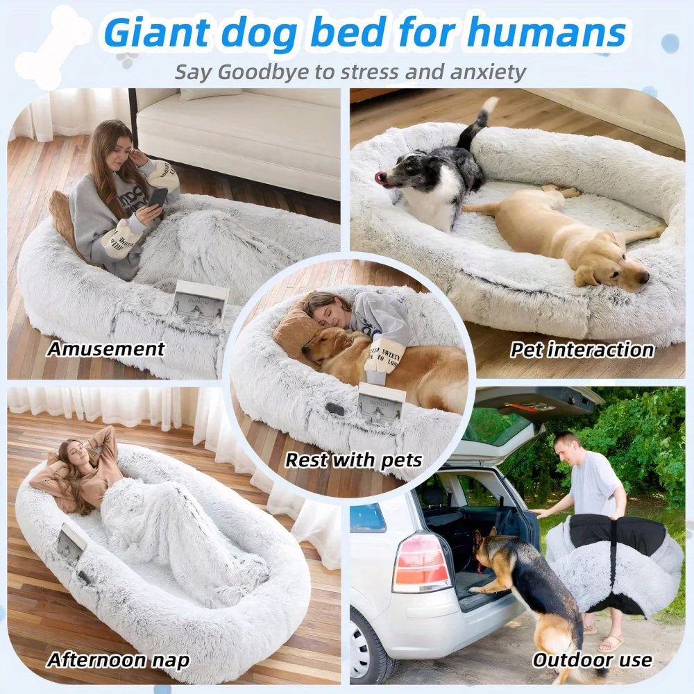 Human Dog Bed for Adults & Pets – Washable Faux Fur Orthopedic Giant Bed