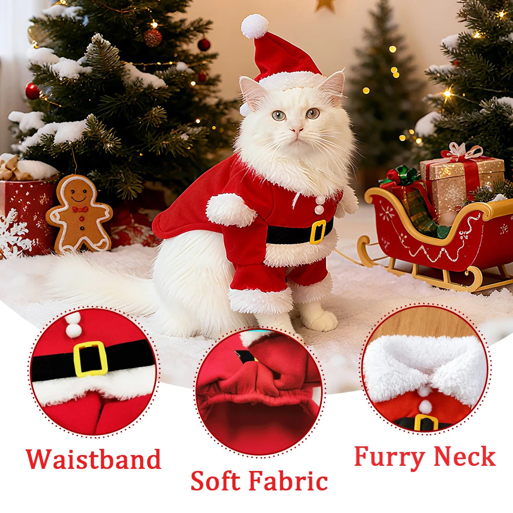 Christmas Pet Costume – Cute Cat & Dog Santa Outfit