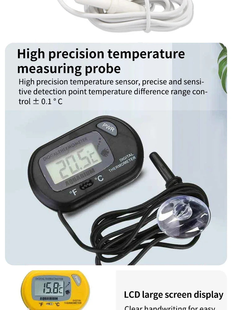 Digital Aquarium Thermometer with Probe – LCD Fish Tank Water Temperature Monitor
