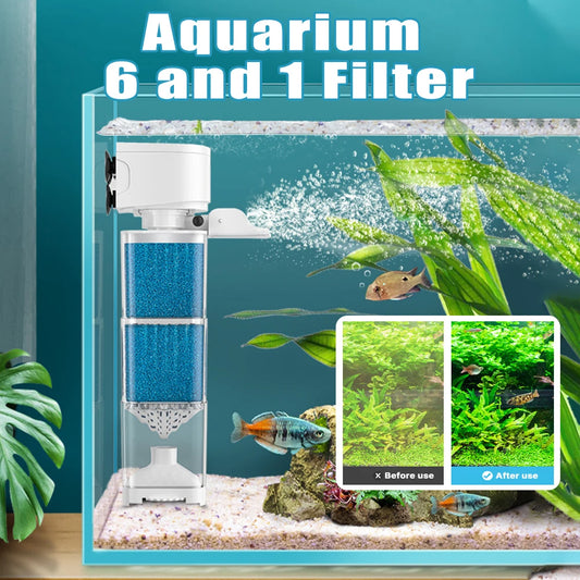 6-in-1 Submersible Aquarium Filter – Silent Water Pump, Aerator & Waste Suction