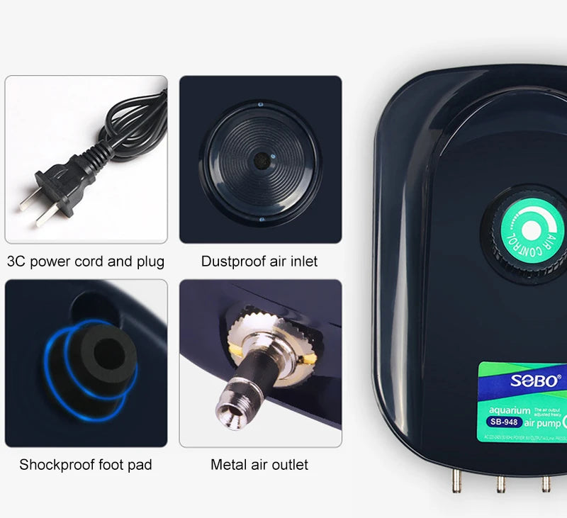 Silent Adjustable Aquarium Air Pump – High Power Water Circulator for Fish Tanks