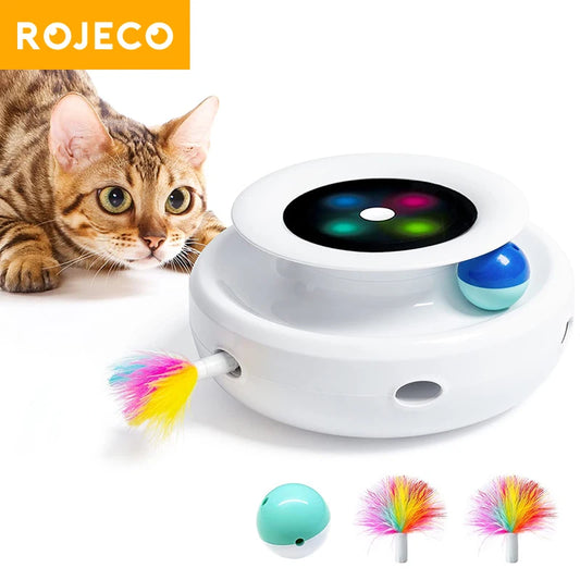 2-in-1 Interactive Cat Toy – Smart Feather Teaser & Automatic Ball for Indoor Cats