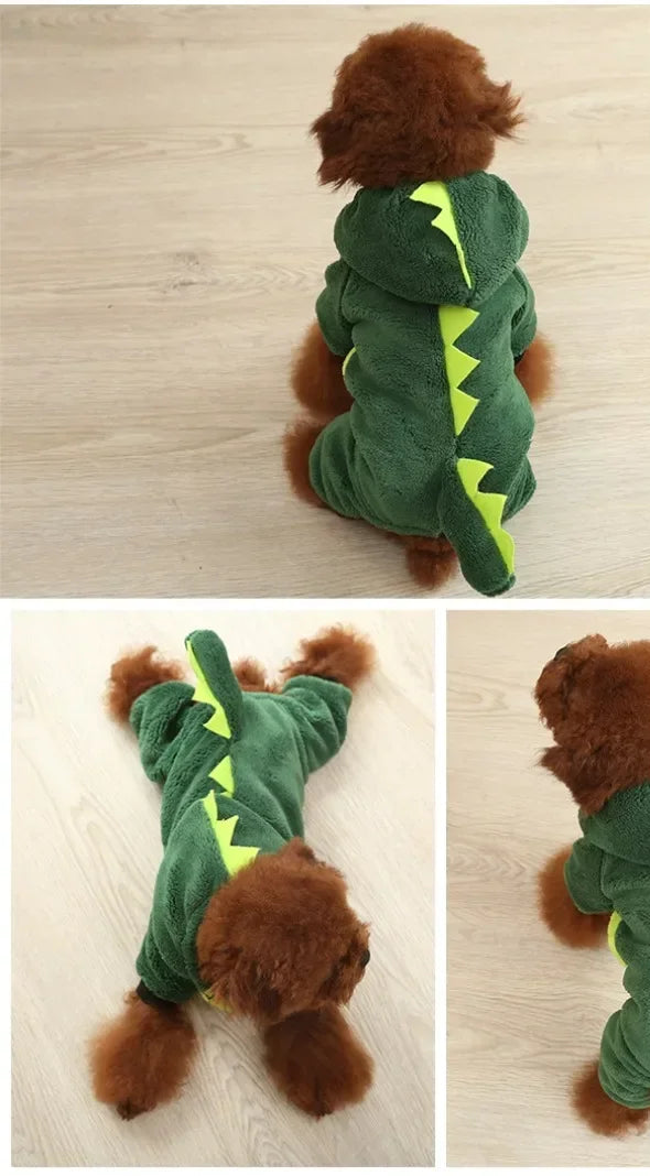 Warm Blue & Green Dinosaur Hooded Coat – Small & Medium Dogs