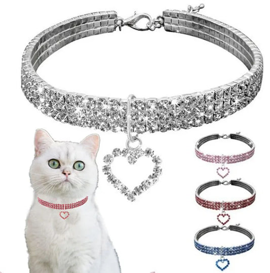 Elastic Three Row Rhinestone Pet  Collars