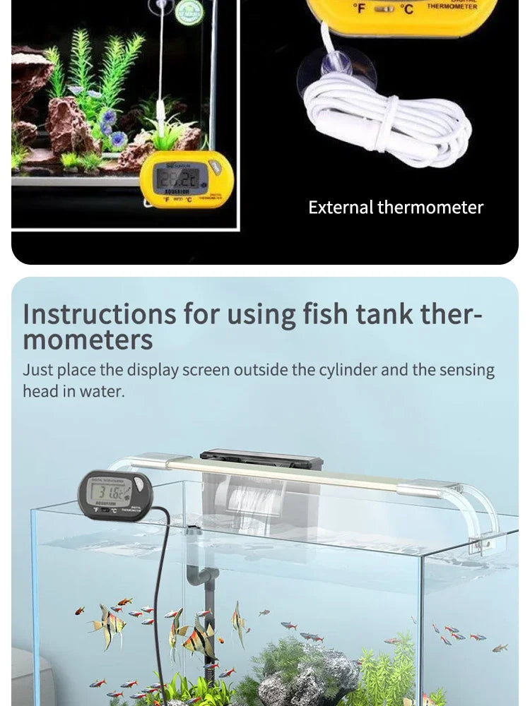 Digital Aquarium Thermometer with Probe – LCD Fish Tank Water Temperature Monitor