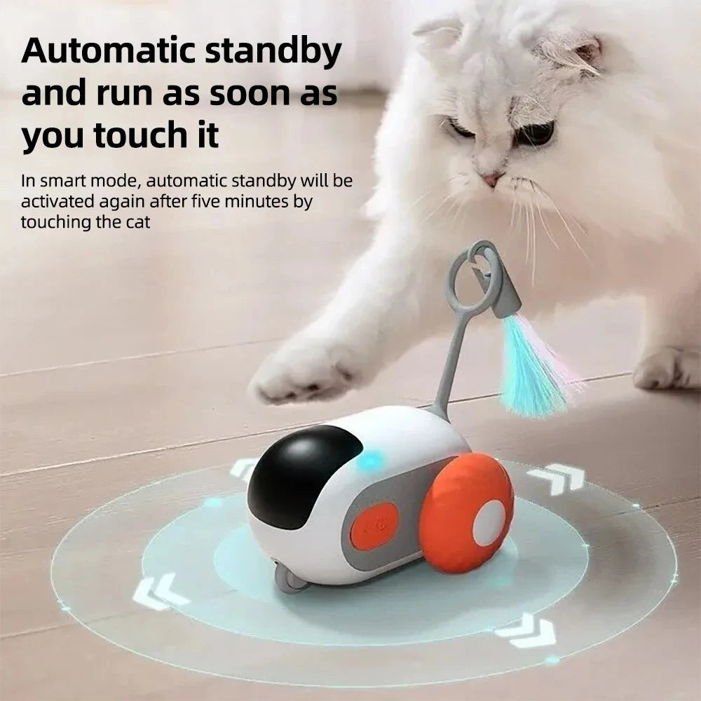2-in-1 Smart Interactive Cat Toy Car – Automatic & Remote-Controlled Fast Moving Toy with Obstacle Avoidance