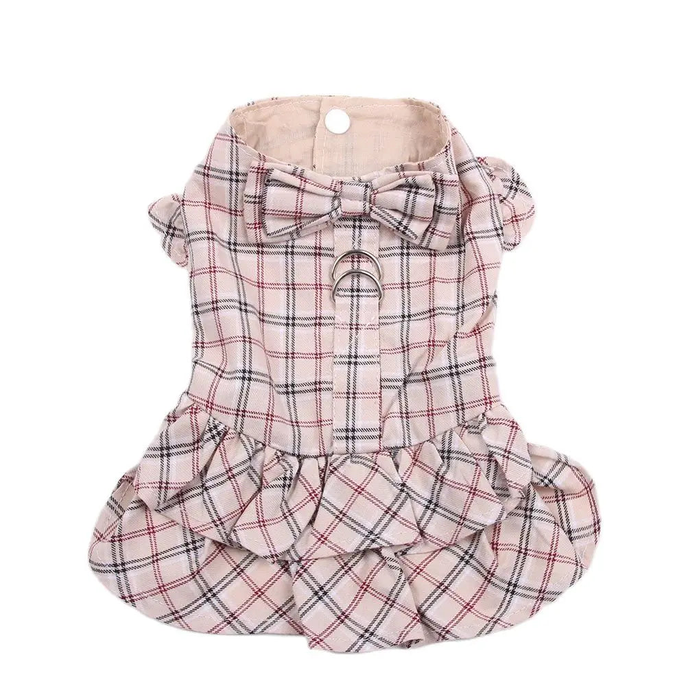 New Dog Cat Dress Shirt Plaid&Bow with Matching Dog Leash Pet Puppy Skirt