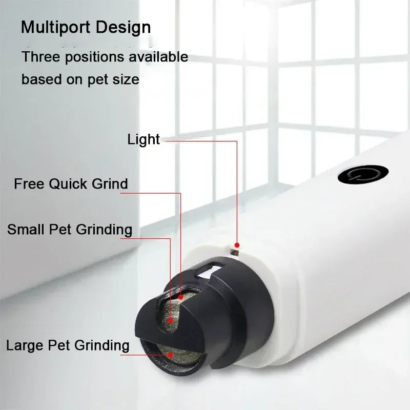 Electric Pet Nail Grinder with LED Light – USB Rechargeable, Low-Noise Dog & Cat Nail Clipper