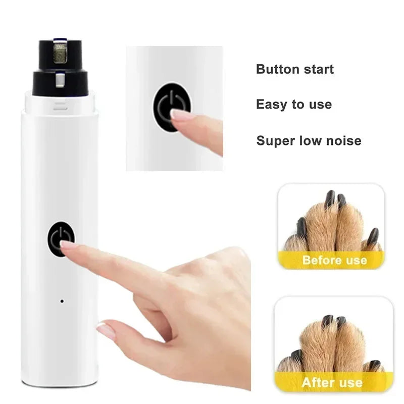 Electric Pet Nail Grinder with LED Light – USB Rechargeable, Low-Noise Dog & Cat Nail Clipper