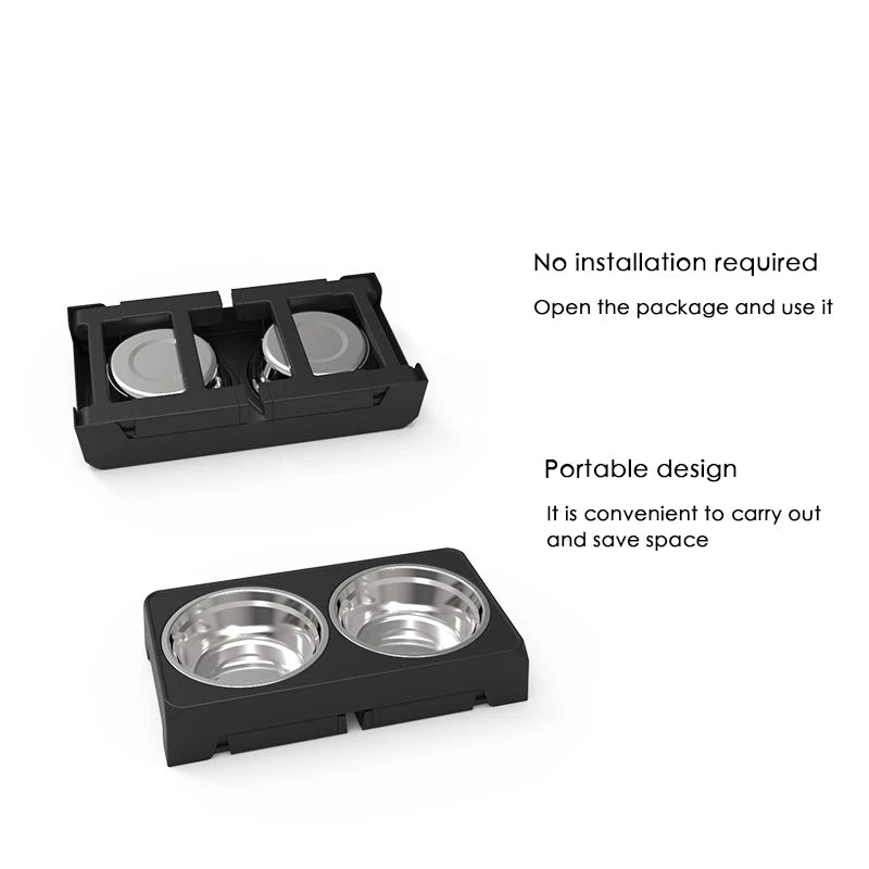 Adjustable Elevated Dog Feeder with Double Stainless Steel Bowls or Slow Feeder Bowl