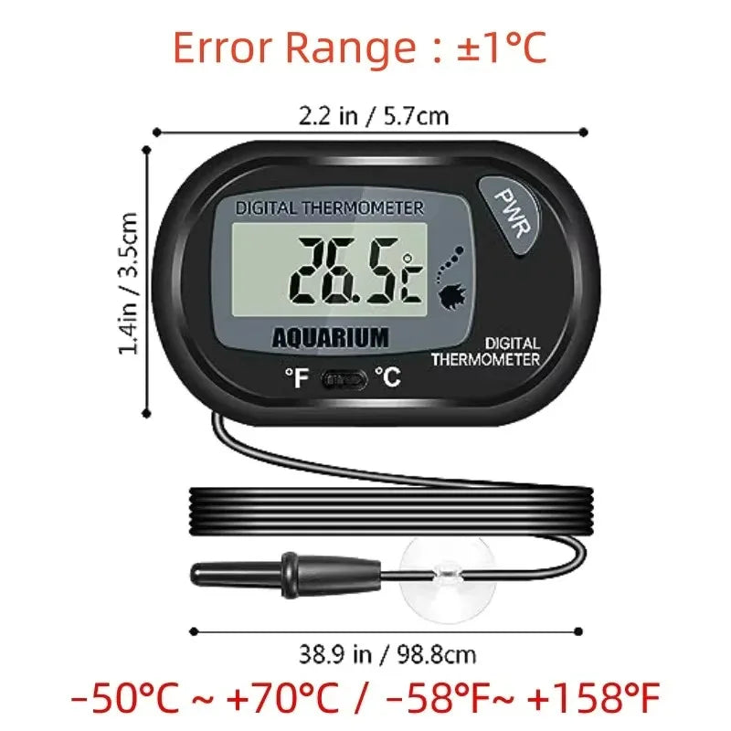 Digital Aquarium Thermometer with Probe – LCD Fish Tank Water Temperature Monitor
