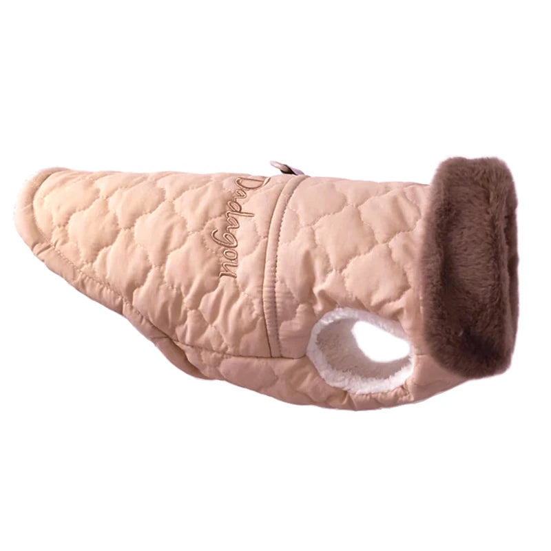 Winter Fleece Dog Jacket with Furry Collar – Warm, Windproof & Snowproof Cotton Coat for Small and Medium Dogs