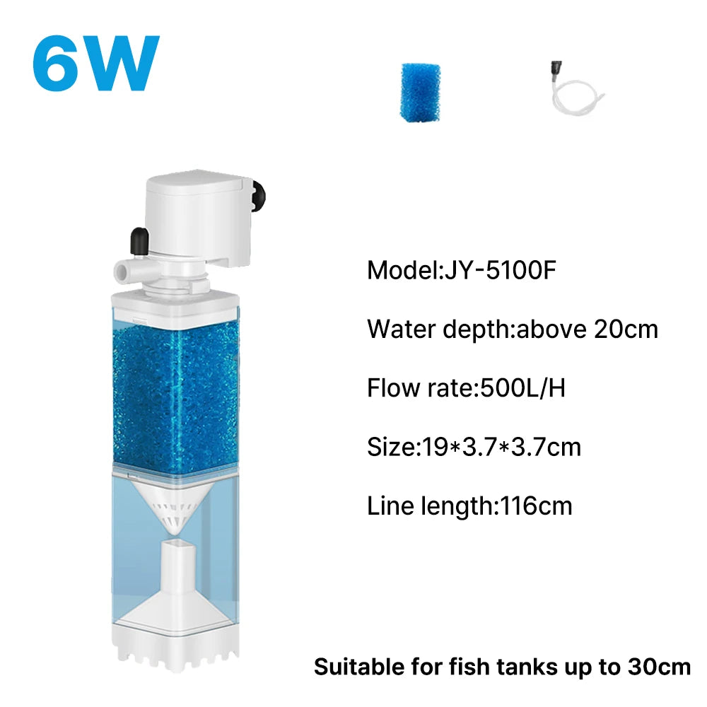 6-in-1 Submersible Aquarium Filter – Silent Water Pump, Aerator & Waste Suction