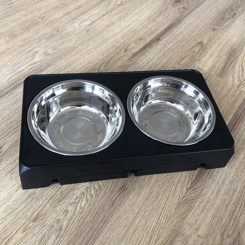 Adjustable Elevated Dog Feeder with Double Stainless Steel Bowls or Slow Feeder Bowl