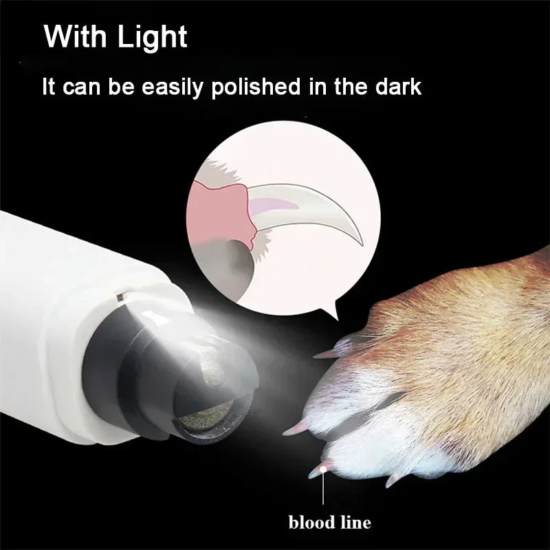 Electric Pet Nail Grinder with LED Light – USB Rechargeable, Low-Noise Dog & Cat Nail Clipper