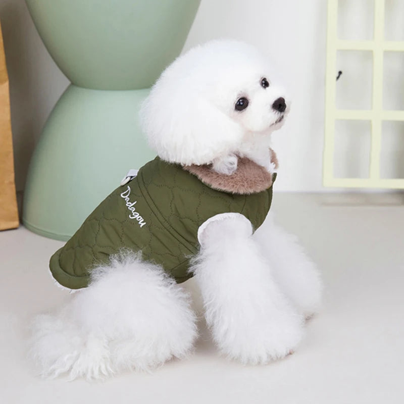 Winter Fleece Dog Jacket with Furry Collar – Warm, Windproof & Snowproof Cotton Coat for Small and Medium Dogs