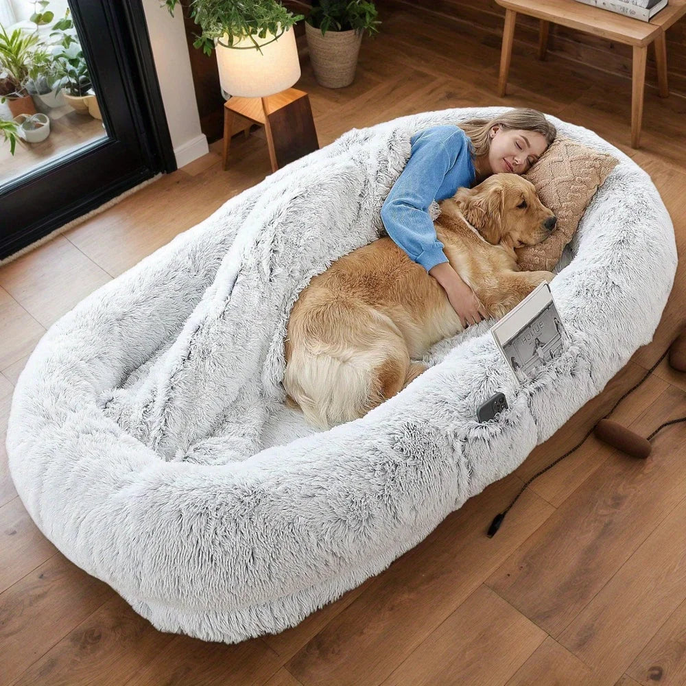 Human Dog Bed for Adults & Pets – Washable Faux Fur Orthopedic Giant Bed
