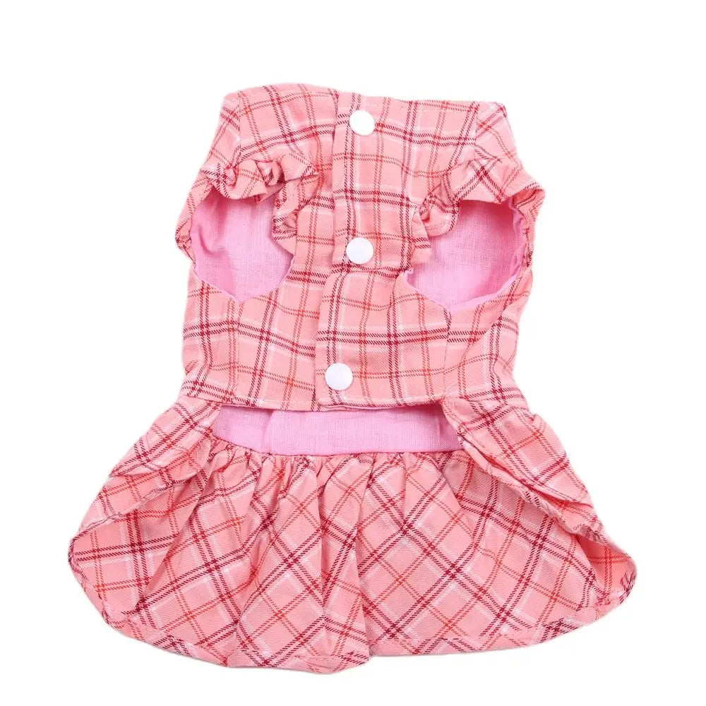 New Dog Cat Dress Shirt Plaid&Bow with Matching Dog Leash Pet Puppy Skirt